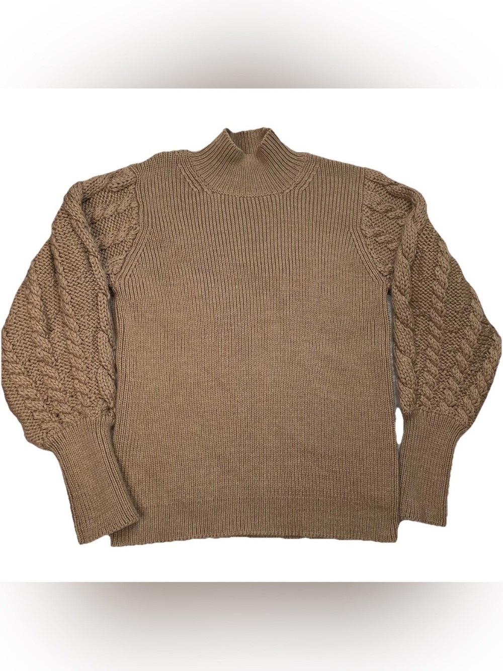 Caroline Constas Camel Merino Wool Chunky Cable Knit Mock Sweater Women’s Medium